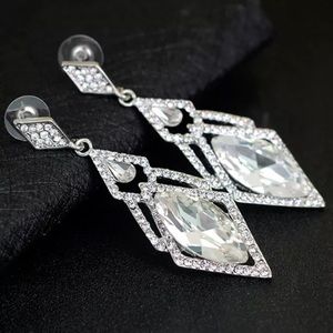 Long magical bridal earring wedding Pearl Cz Diamond vine leaf bling